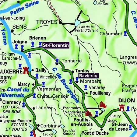 The C'Est La Vie's route through Burgundy, from St Florentin to Ravieres on the Canal de Bourgogne.