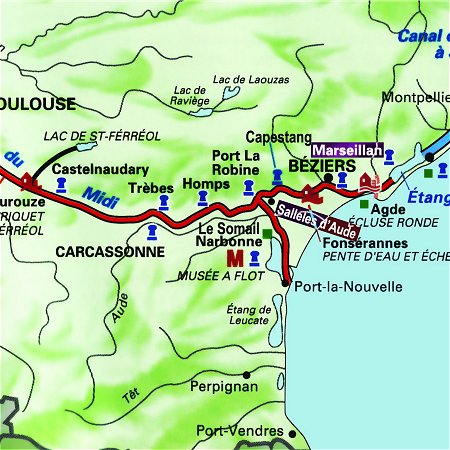 The Athos' route through the south of France, from Argeliers to Marseillan on the Canal du Midi.