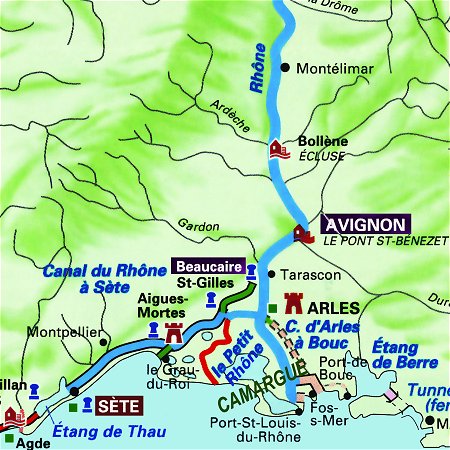 The Saroche's routes through Provence, from Sete to Beaucaire and from Beaucaire to Avignon.