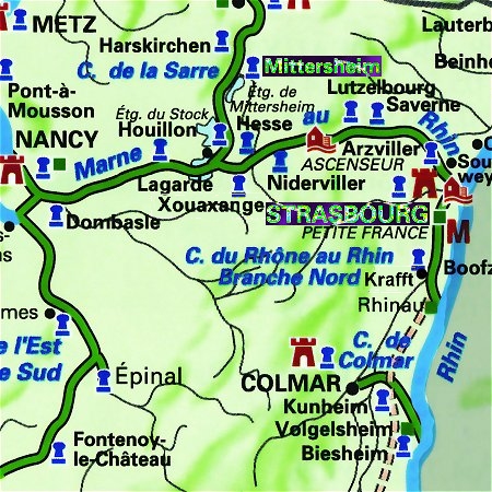 The Panache's route through the Alsace region, from Strasbourg to Mittersheim, on the Canal de la Marne au Rhin, and the Canal des Houill�res de la Sarre.